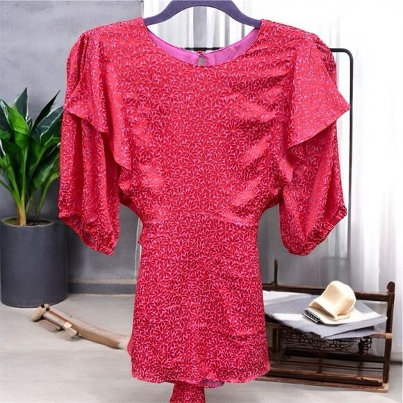 NWT New Ted Baker London Devonna Coral Floral Ruffle US 12/XL (TB 5) - Picture 6 of 12